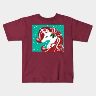 Candy Cane Holly Unicorn Kids T-Shirt